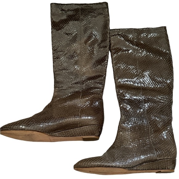 Loeffler Randall Fall 2009 Matilde Anaconda Brown printed snake leather boots 9 - Picture 2 of 7
